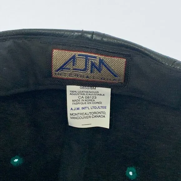 Vintage Leather Baseball Hat Cap Ventures West Diamond Black Green Streetwear - Picture 7 of 10